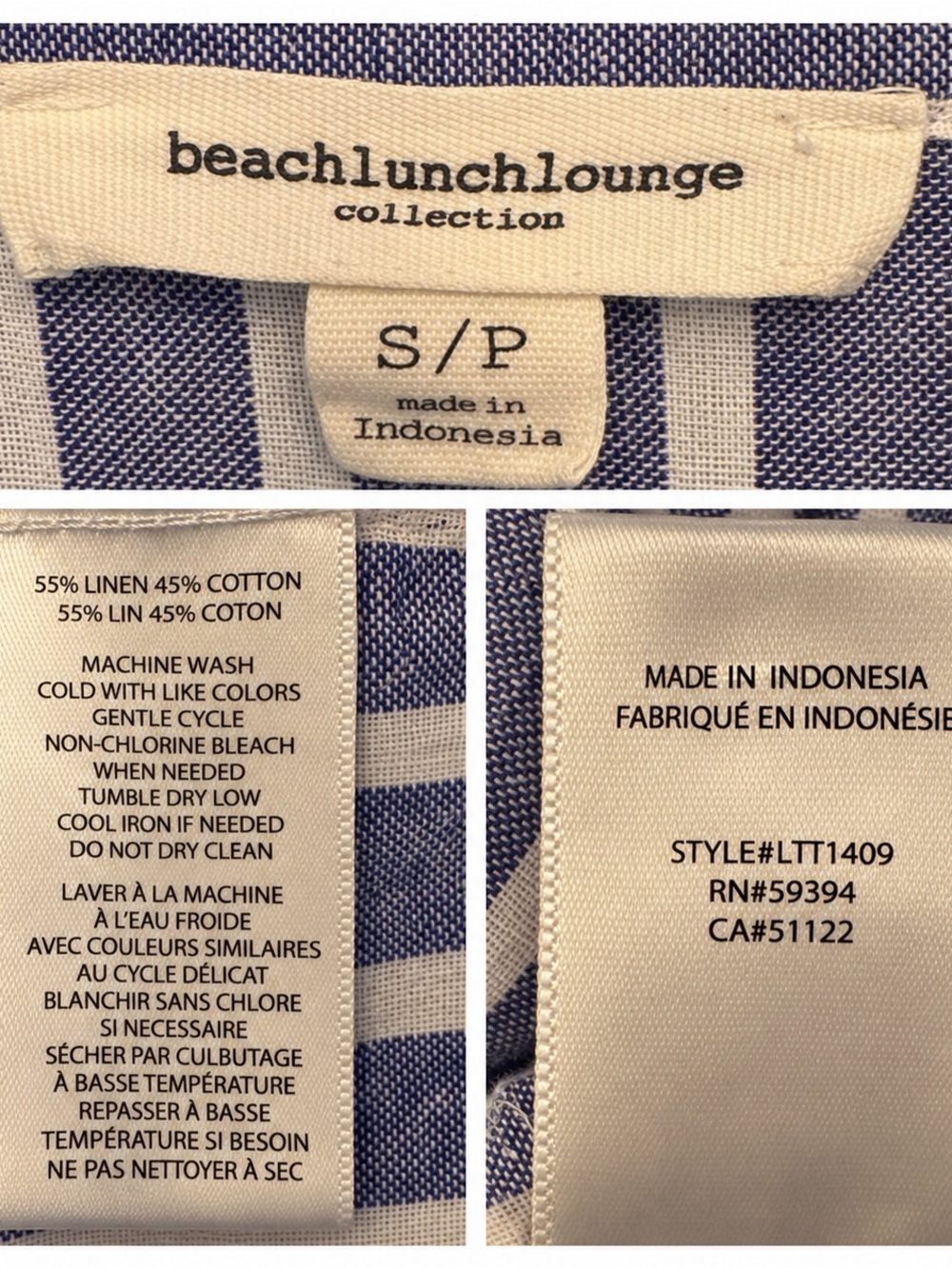 Beach Lunch Lounge Linen Cotton Striped Tie Front Top Small - Picture 2 of 3